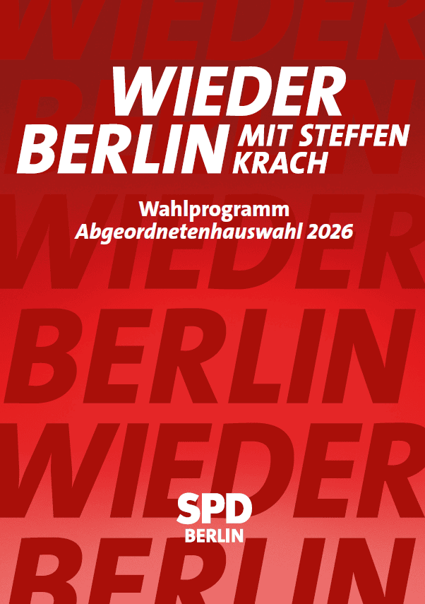 Titelseite des SPD-Wahlprogramms für die Abgeordnetenhauswahl 2026